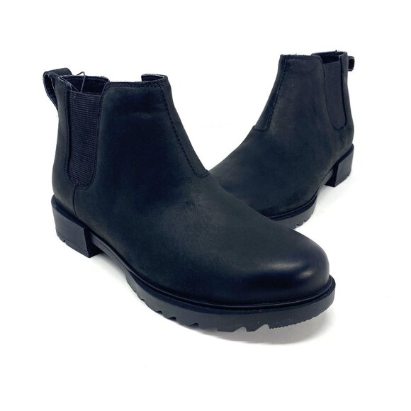 Sorel Shoes - Sorel Booties Womens 6.5 Emelie II Black Chelsea Waterproof Leather Lug Soles